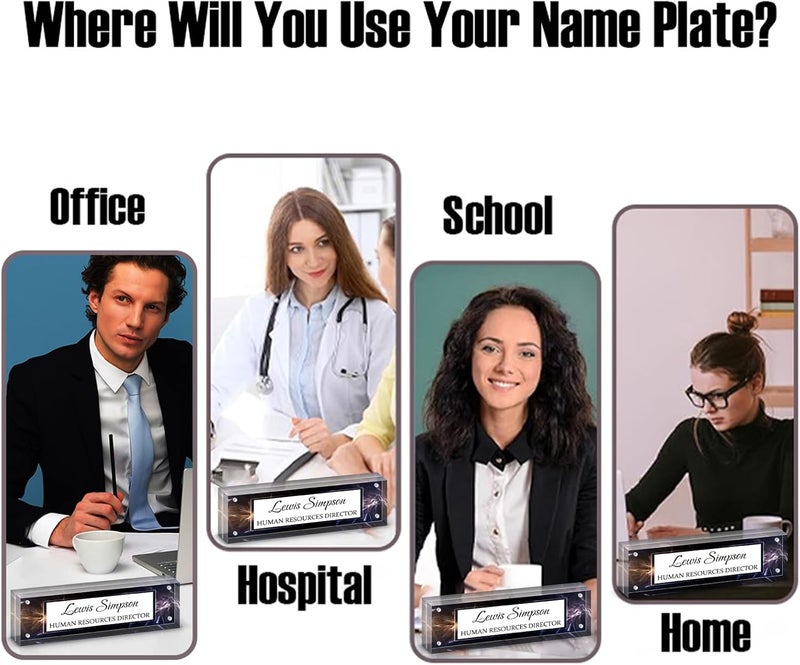 HETOOSHI Name Plate for Desk, Desk Double sided pattern Name Plate Personalized Office Desk Decor for Women and Men, Employee Appreciation Gifts Office Gifts for Boss, Manager, Teacher, Nurse (black) - Image 2
